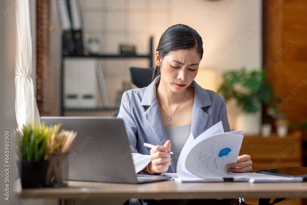 Business Documents, Auditor businesswoman checking searching document legal prepare paperwork or report for analysis TAX time,accountant Documents data contract partner deal in workplace office
 - obrazy, fototapety, plakaty 