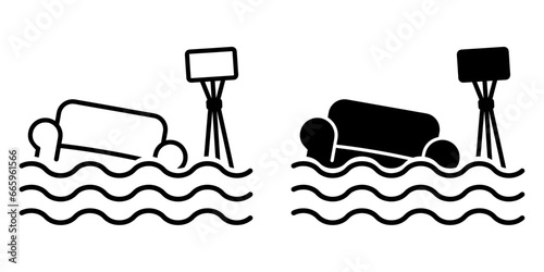 ofvs485 OutlineFilledVectorSign ofvs - flooded apartment vector icon . flood catastrophe . contents insurance . isolated transparent . black outline and filled version . AI 10 / EPS 10 / PNG . g11828