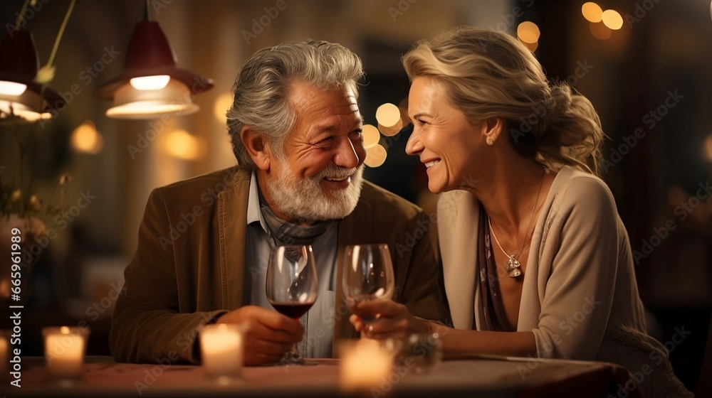 © mariiaplo - Mature married couple having anniversary and having dinner with candles at the restaurant © mariiaplo - Mature married couple having anniversary and having dinner with candles at the restaurant