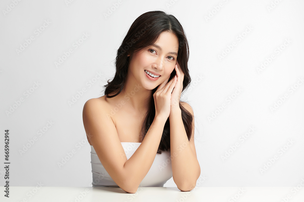 Beautiful young asian woman with clean fresh skin on white background, Face care, Facial treatment, Cosmetology, beauty and spa, Asian women portrait. Beautiful young asian woman with clean fresh skin on white background, Face care, Facial treatment, Cosmetology, beauty and spa, Asian women portrait.