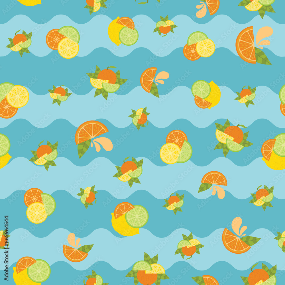 Orange, Lemon and Lime Slice Seamless Surface Pattern Design Orange, Lemon and Lime Slice Seamless Surface Pattern Design