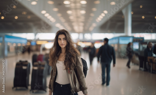 Beautiful Indian Woman at the Airport with Long Hair and Flirty Expression