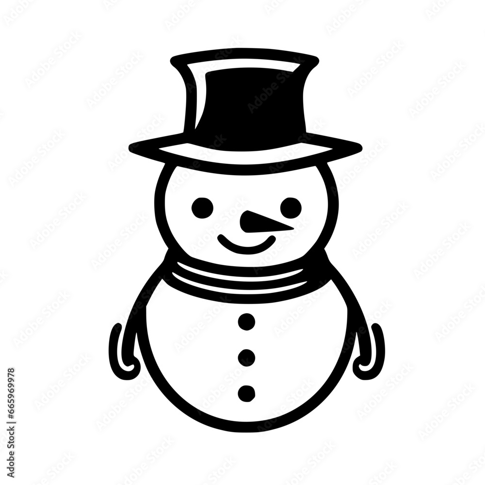 Festive Snowman Vector Illustration for Winter Holidays, Perfect for Christmas Cards, Holiday Decorations, and Winter-Themed Projects - Cute, Smiling Snowman Character in Red Scarf and Top Hat