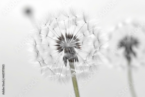 Dandelion on clean white background with a vintage and minimalist appearance. Generative AI
