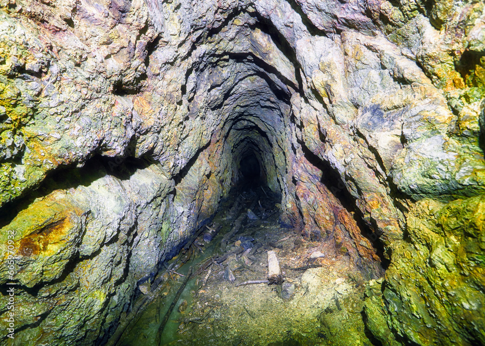 View inside an scary abandoned mine tunnel in Slovakia View inside an scary abandoned mine tunnel in Slovakia