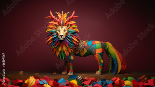 Fantasy abstract art of a lion in rainbow colors
