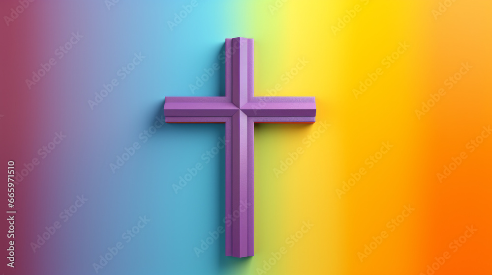 Fototapeta premium Cross with rainbow colors, generated with ai