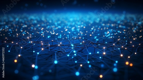 digital network horizon. blue network grid. vast network expanding across the digital field, connecting entities. generative AI