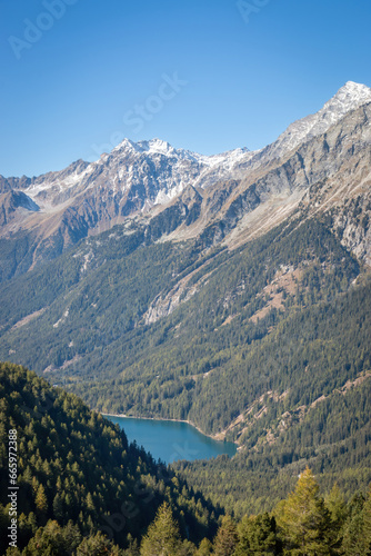 Sccenic view of Antholz Valley, South Tyrol, Italy seen from Staller Saddle photo