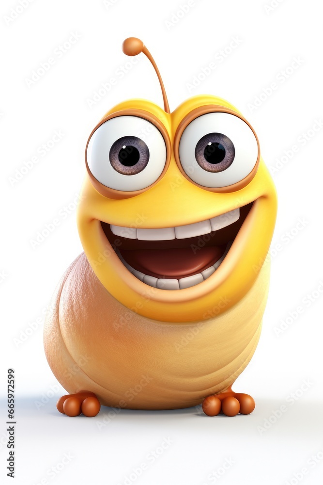 Naklejka premium funny cartoon character cute worm 3d animation Made with Generative AI
