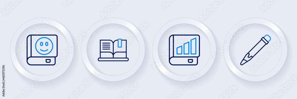 Set line Pencil with eraser, Financial book, Open and Book icon. Vector Set line Pencil with eraser, Financial book, Open and Book icon. Vector
