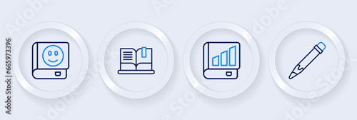 Set line Pencil with eraser, Financial book, Open and Book icon. Vector