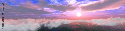 Panorama of clouds. Panorama of the sky. Above the clouds. 3D rendering © ustas