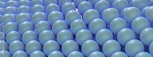 Elegant and modern 3D Rendering image background of blue fine spheres lined up in a pop-like manner