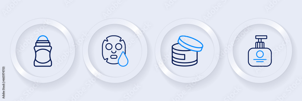 Set line Tube of hand cream, Cream or lotion cosmetic tube, Facial mask and Deodorant roll icon. Vector Set line Tube of hand cream, Cream or lotion cosmetic tube, Facial mask and Deodorant roll icon. Vector