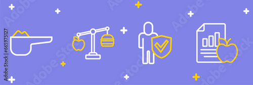 Set line Diet plan, Healthy lifestyle, Calorie calculator and Sports nutrition proteine icon. Vector