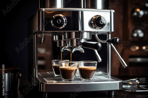 Photo of a coffee machine with two cups of coffee