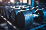 many dumbbells  at a gym