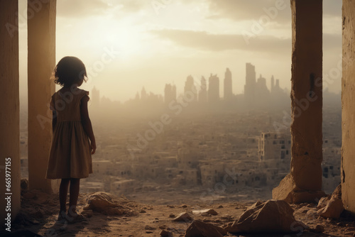 Lost in Abandoned Middle Eastern Cities, A Child Perspective, AI Generated