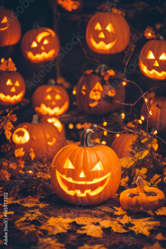 jack o lantern halloween pumpkin on the garden