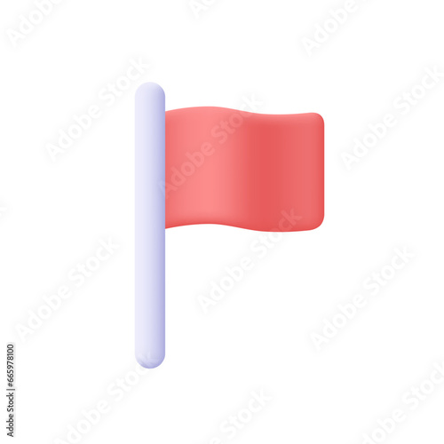Flag on stick. 3d vector icon. Cartoon minimal style.