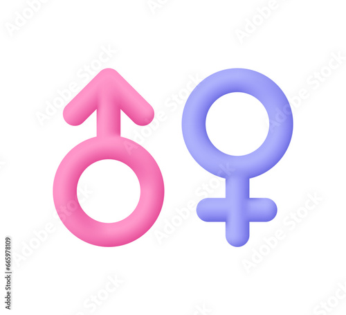 Female and male gender symbol. 3d vector icon. Cartoon minimal style.