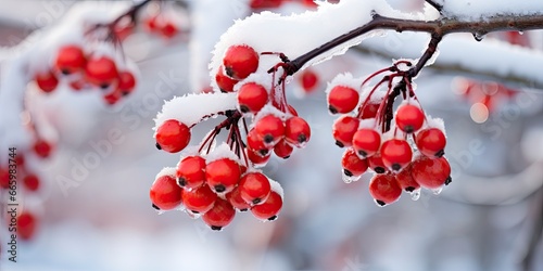 Macro photography of berries in winter.
