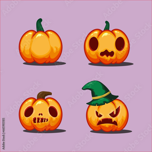Set halloween pumpkin with scary faces