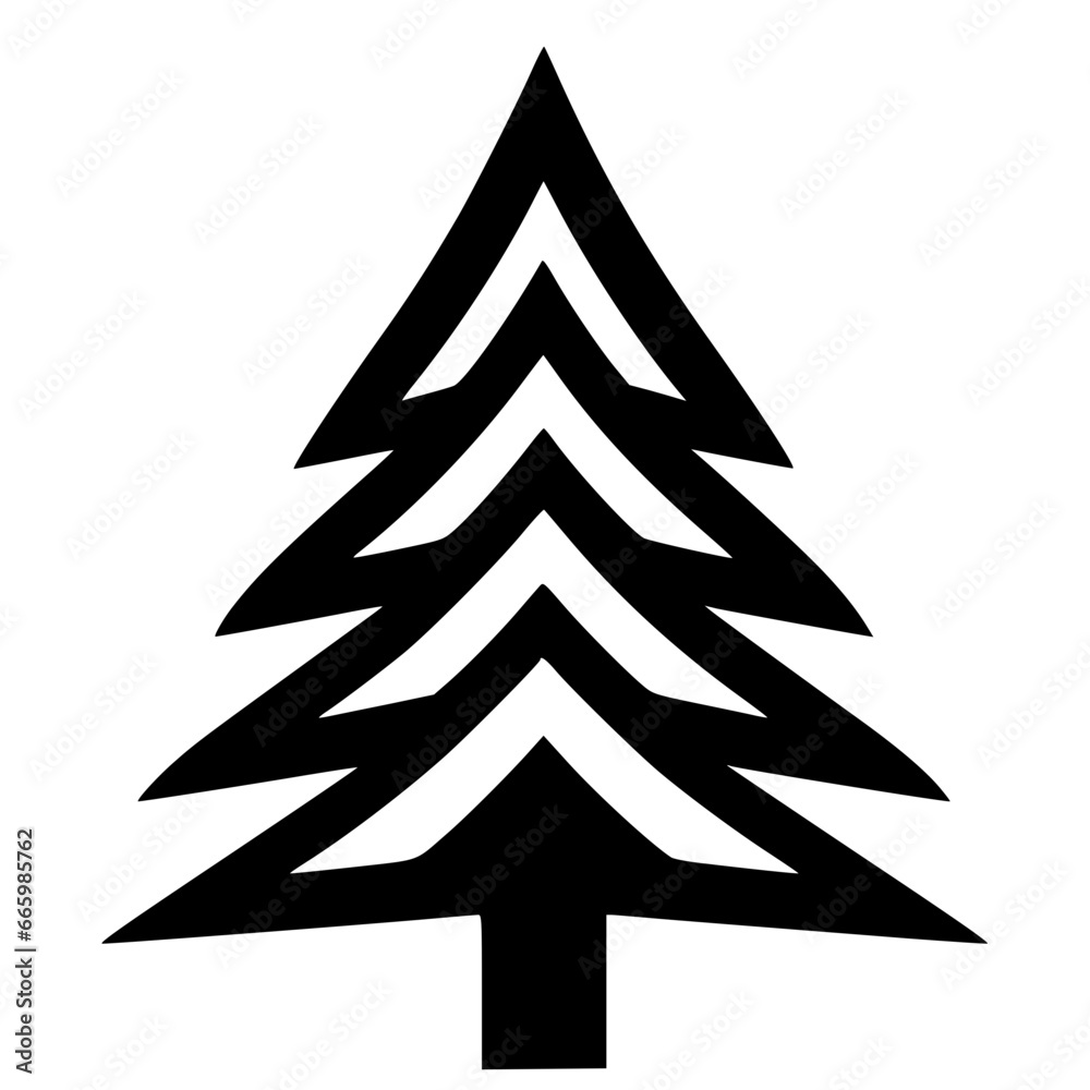 Obraz premium Decorative Christmas Tree Vector Illustration - Festive Xmas Tree Design for Greeting Cards, Holiday Decor, and Winter Celebrations - Traditional Green Pine Tree with Ornaments, Stars, and Lights