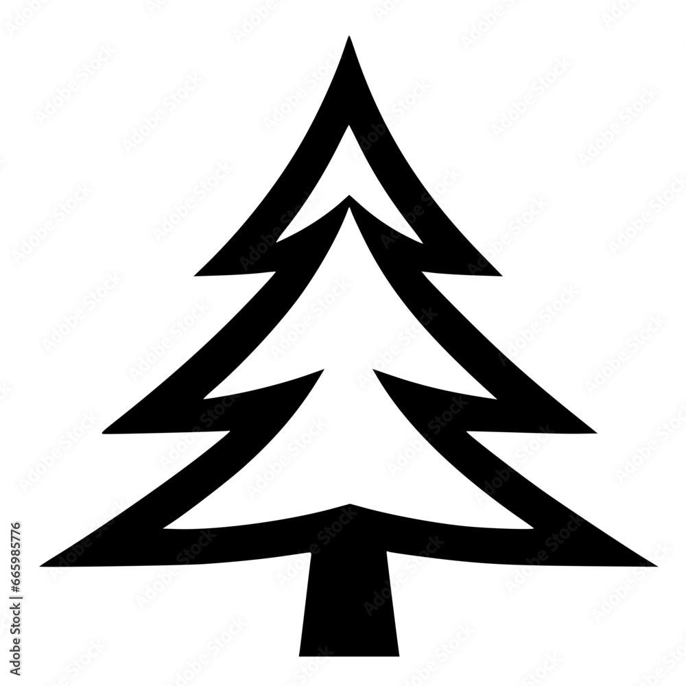 Obraz premium Decorative Christmas Tree Vector Illustration - Festive Xmas Tree Design for Greeting Cards, Holiday Decor, and Winter Celebrations - Traditional Green Pine Tree with Ornaments, Stars, and Lights