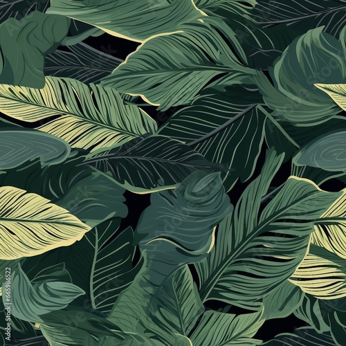 Luxury nature leaves background vector. Floral pattern, Tropical leaf with line arts, jungle plants, Exotic pattern with palm leaves. Vector illustration. generative ai.