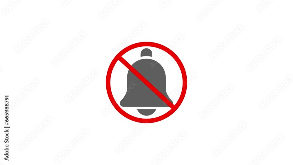 No noise sign silent mood Stop bells icon animated on black background. e_1364 No noise sign silent mood Stop bells icon animated on black background. e_1364