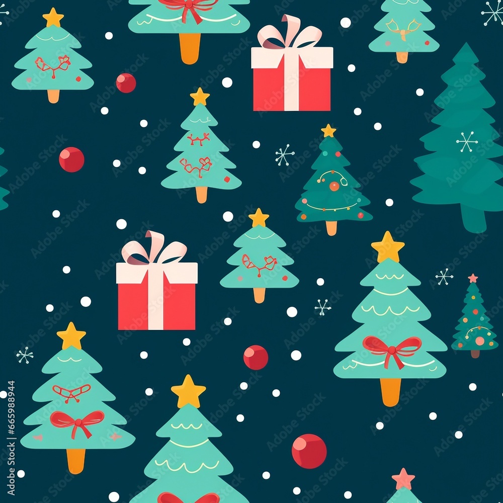 Christmas Tree Background Childlike Charm in Seamless Fabric Patterns