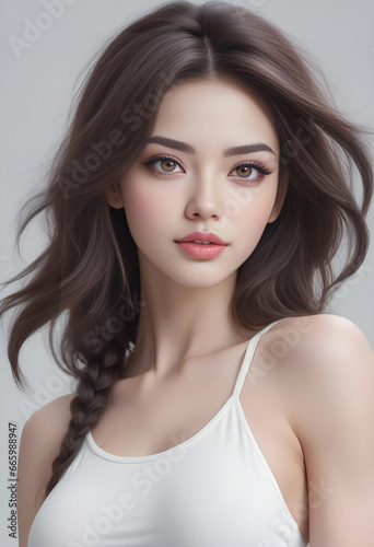 Portrait of beautiful asian woman with long hair, Studio shot