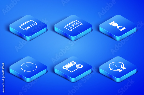 Set Clock, Digital alarm clock, Calendar with check mark, and Old hourglass icon. Vector