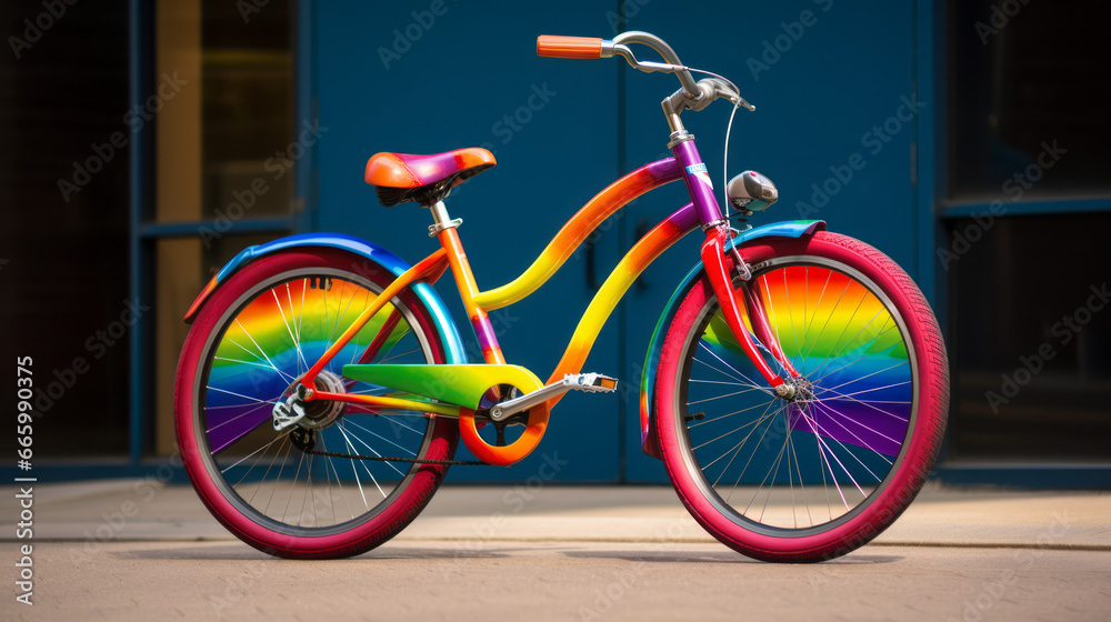 Fototapeta premium A lgbtq bicycle on a rainbow color background