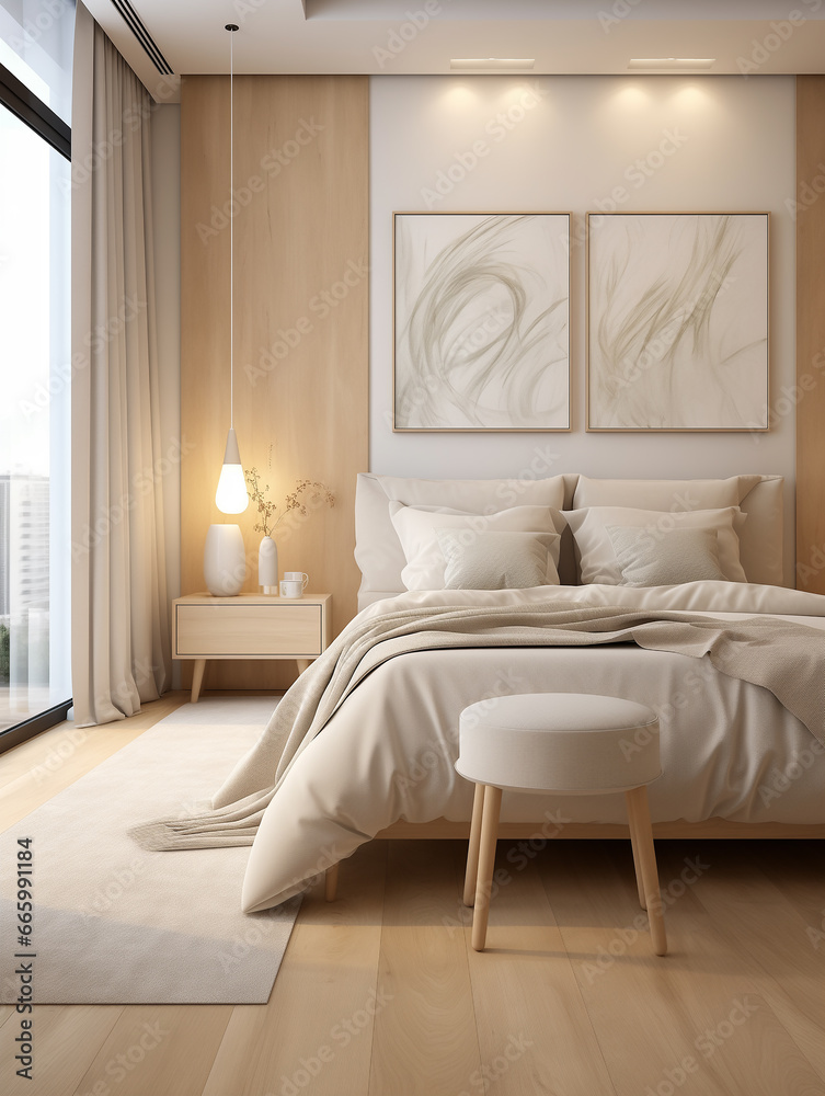 Boho interior design modern bedroom pampas grass cozy country house art picture wooden floor