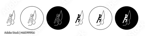 Rappelling icon set in black. rock climber climbing vector sign for Ui designs.