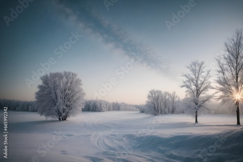 Winter landscape with trees. Generative AI. © Jolie