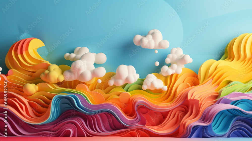 Abstract art of a wavy rainbow cloud world, generated with ai