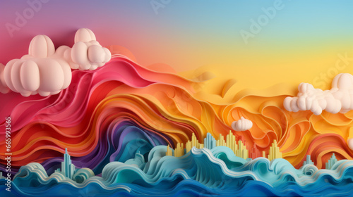 Abstract art of a wavy rainbow cloud world  generated with ai