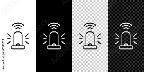 Set line Smart flasher siren system icon isolated on black and white background. Emergency flashing siren. Internet of things concept with wireless connection. Vector