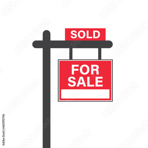 Real estate banner icon in flat style. Sale label vector illustration on isolated background. Sold sign business concept.