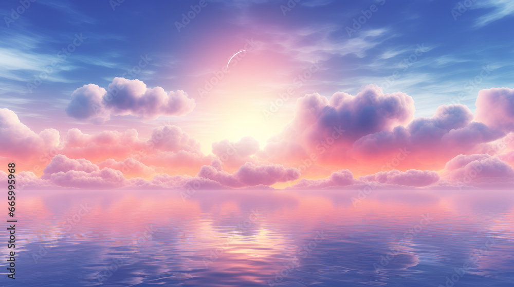 A synthwave colorful sun over the sea background