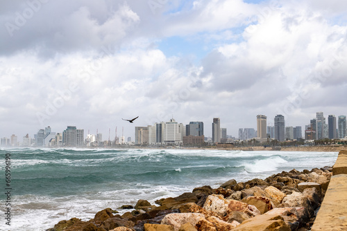 On the eve of the storm. Israel, Tel Aviv on the Mediterranean coast