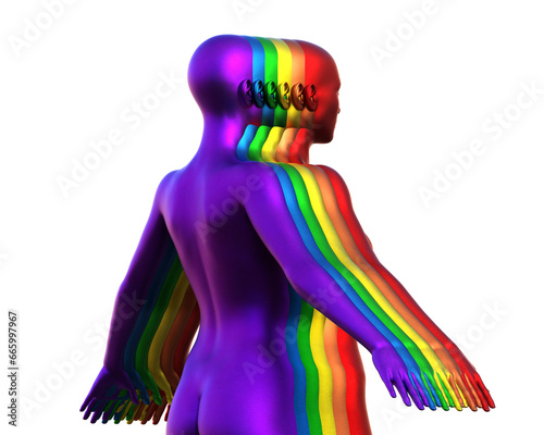 3d illustration. Row of multicolored women. Rainbow. 
