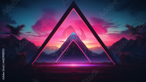 A retro synthwave 80s pyramid in the night
