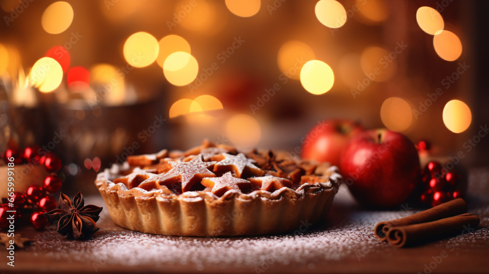 Preparing an apple-cinnamon pastry with a festive ambiance. Preparing an apple-cinnamon pastry with a festive ambiance.