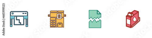 Set Plotter, Copy machine, Torn document and Printer ink cartridge icon. Vector