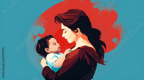 mother laying with baby  Love  Mom s Love Vector Illustration in Log Style  mothers day card background  Motherhood in Your Designs  by Generative AI.